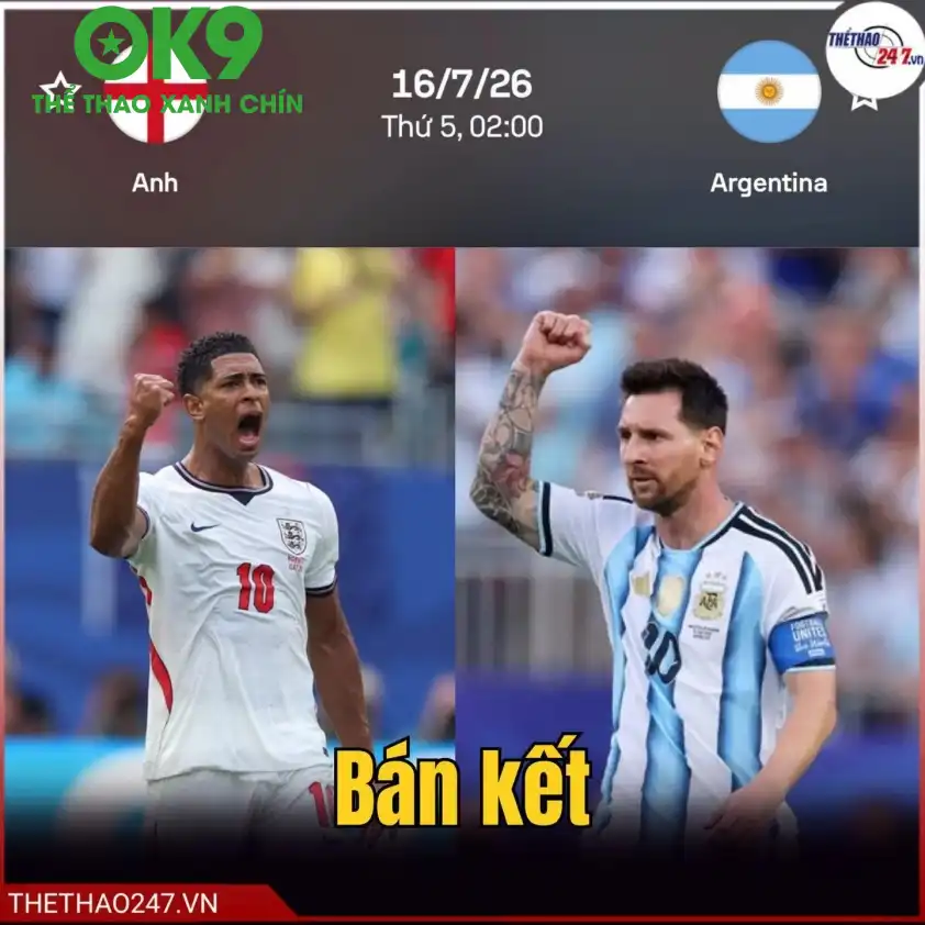 Tuyển Anh và Argentina đối đầu tại World Cup